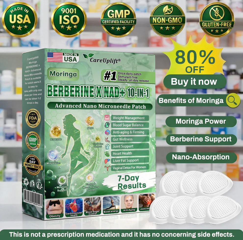 🌿😊 GLŌRENDA® Moringa · Berberine × NAD+ 10-in-1 Nano Slim Patch (Once a Day • Visible Results in 7 Days)